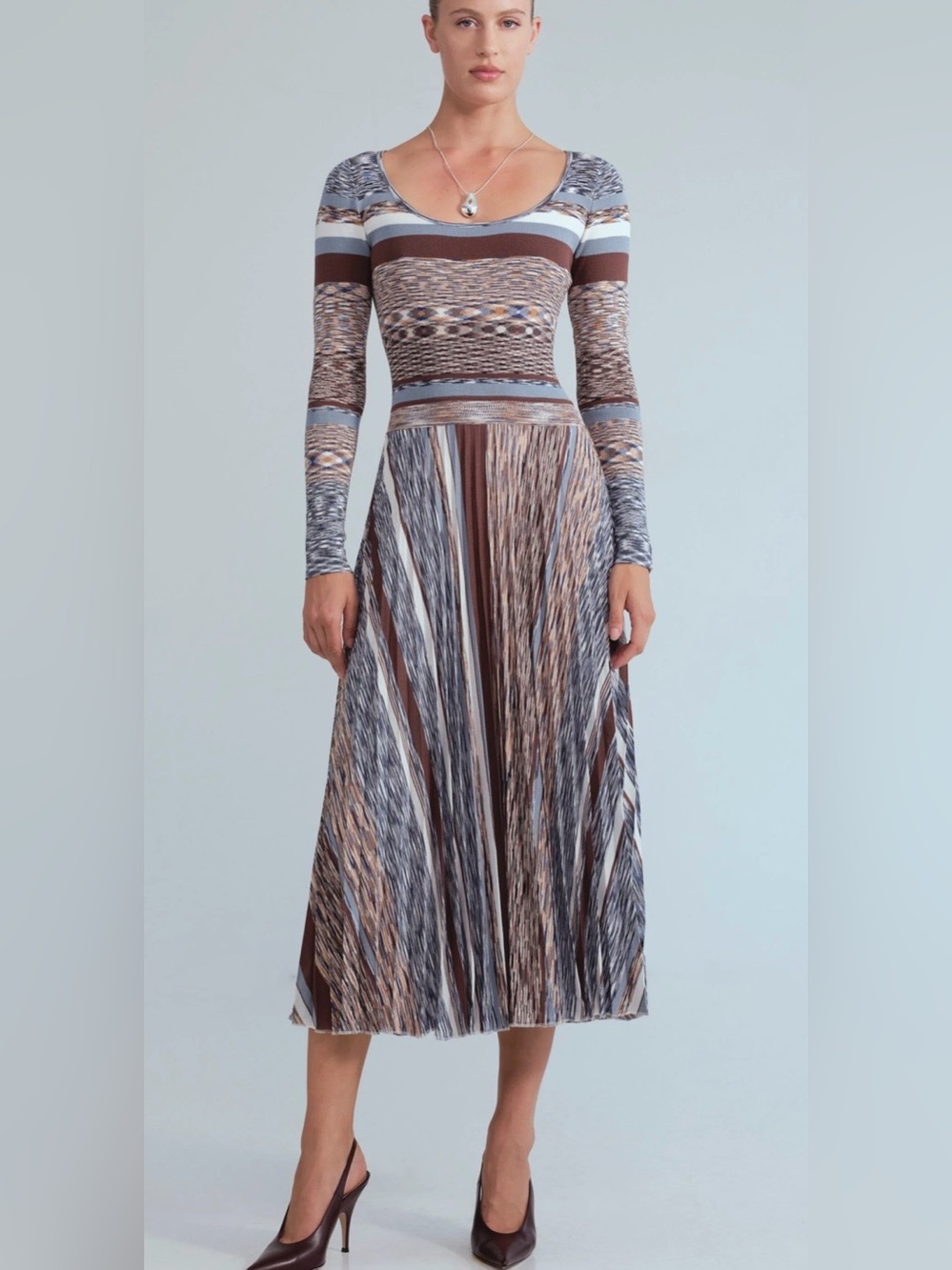 Cara Cara Marlow Dress Small Stripe Space-Dye Knit Long Sleeve Sweater Midi Fall